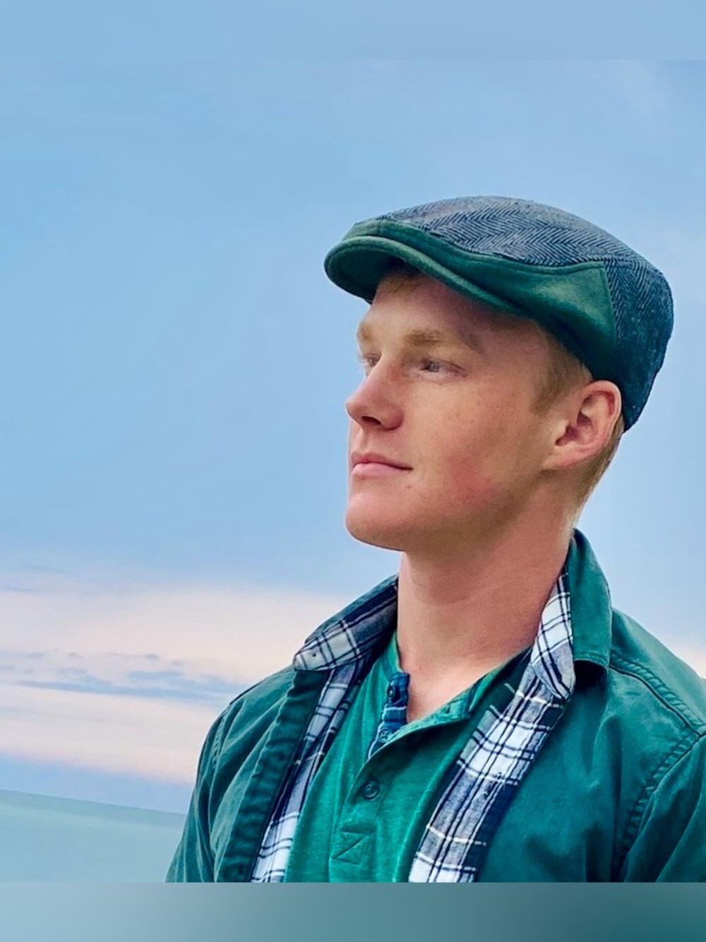 Boston Scally THE SOUTHIE Gray Herringbone Green Side Single Panel Cap Wool M L